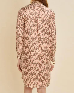 Robe satinée Roya imprimée terre/écru-Chloé Stora Sale