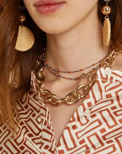 Robe satinée Roya imprimée terre/écru-Chloé Stora Sale