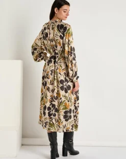 Femme See u Soon Robes^Robe toucher doux Maya imprimée vert/ocre/beige