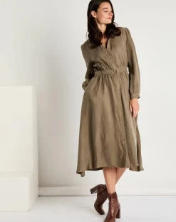 Femme See u Soon Robes^Robe toucher doux Paloma boutonnée khaki