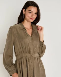 Femme See u Soon Robes^Robe toucher doux Paloma boutonnée khaki