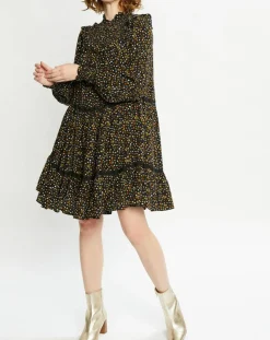 Robe évasée col smockée imprimé floral multicolore-Scotch & Soda New