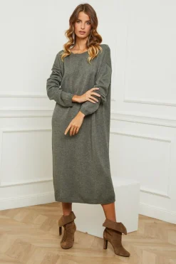 Robe Victoire Kaki-Fleur de cachemire Outlet
