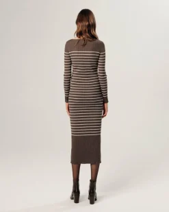 Robe Wendy rayée marron havane-Rodier Clearance
