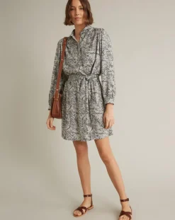 Femme Cyrillus Robes^Robe-chemise imprimée Graphic Leaves bleue