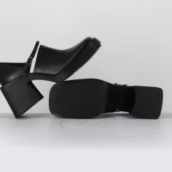 Femme Justine Clenquet Sandales À Talons^Sabots en Cuir Kim noirs - Talon 8 cm