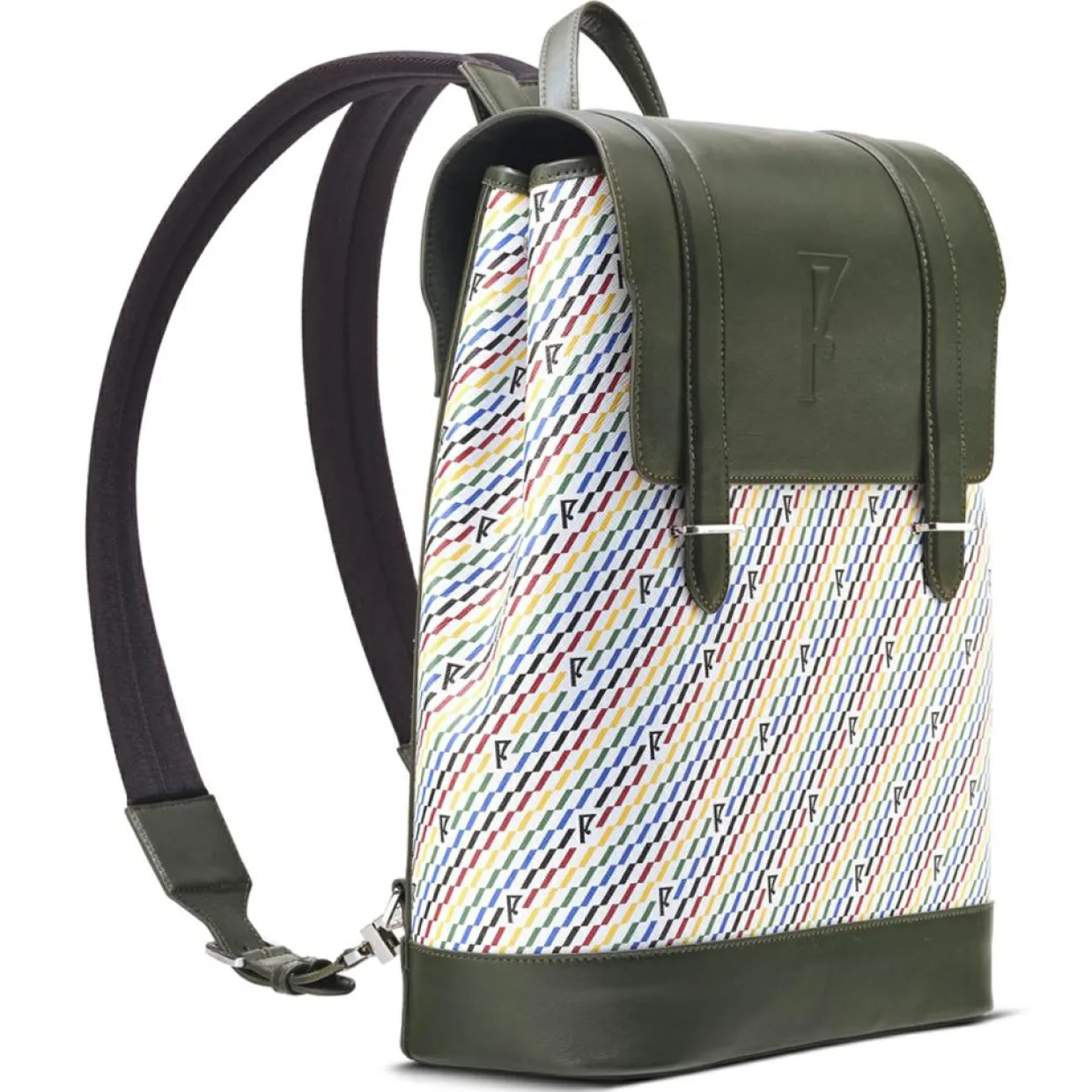 Femme Maison Faret Sacs^Sac à dos en Toile enduite & Cuir Ferret vert/multicolore - 40x29x13 cm