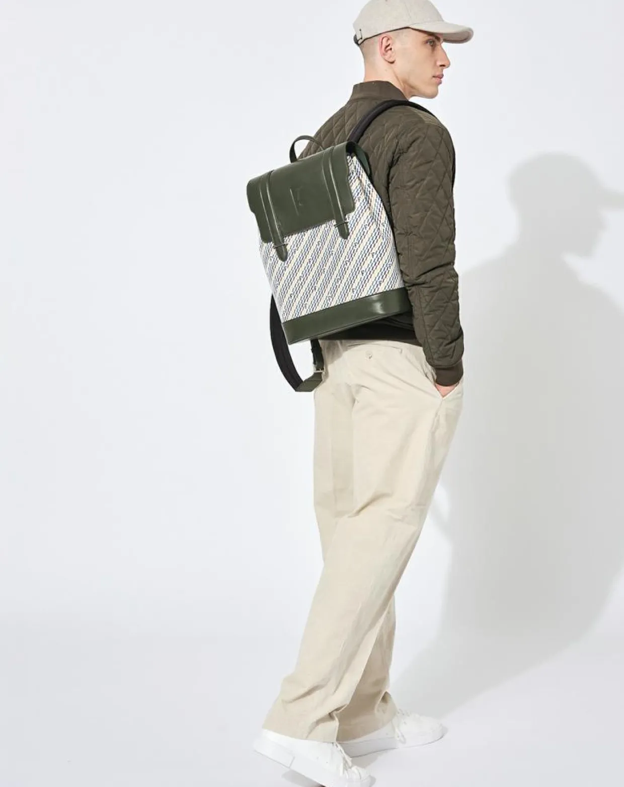 Femme Maison Faret Sacs^Sac à dos en Toile enduite & Cuir Ferret vert/multicolore - 40x29x13 cm