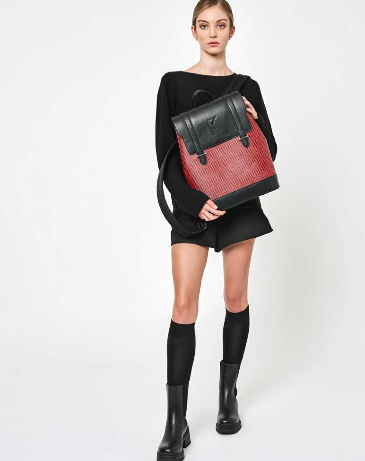 Femme Maison Faret Sacs^Sac à dos en Toile enduite & Cuir Ferret rouge/noir - 40x29x13 cm