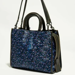 Femme Coach Sacs^Sac à main en Cuir Rogue imprimé bleu foncé - 24.9x13.9x30.9 cm