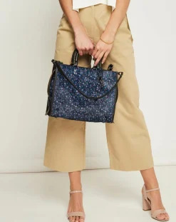 Femme Coach Sacs^Sac à main en Cuir Rogue imprimé bleu foncé - 24.9x13.9x30.9 cm