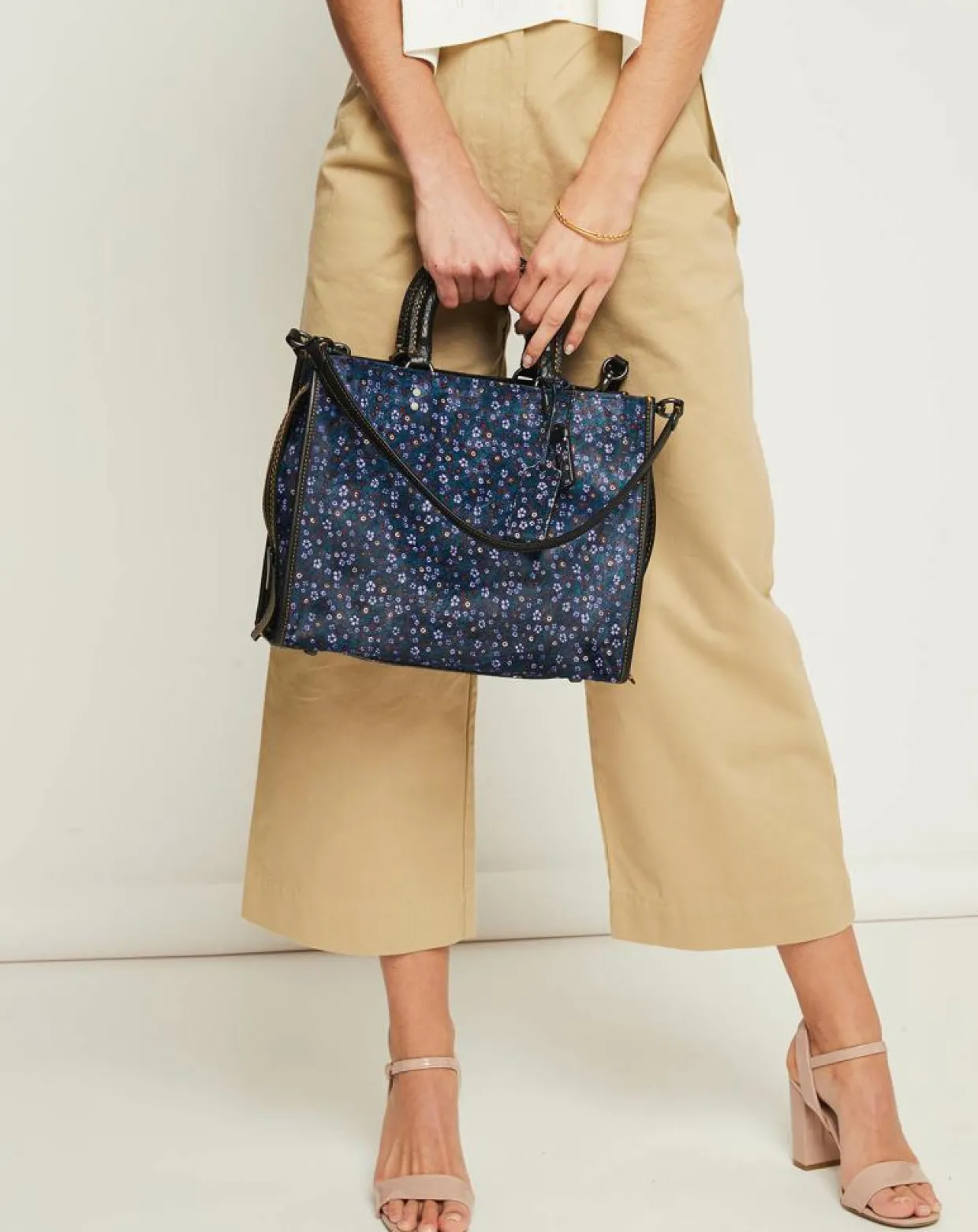 Femme Coach Sacs^Sac à main en Cuir Rogue imprimé bleu foncé - 24.9x13.9x30.9 cm