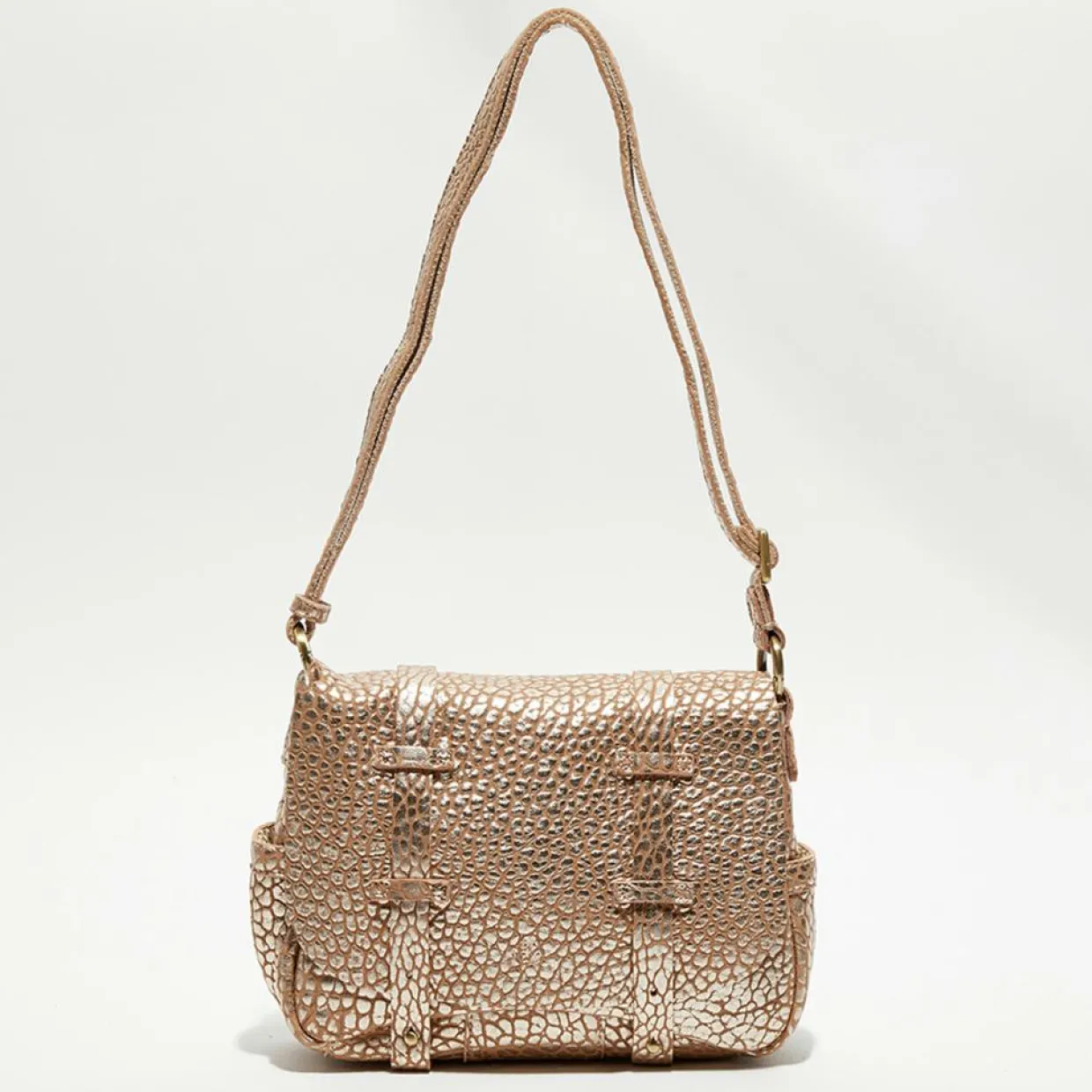 Sac besace en Cuir Bess J rose - 25x20x7 cm-Mila Louise Sale