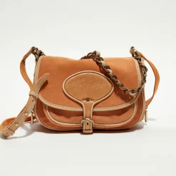 Sac besace en Cuir Rocia V orange - 23x20x7 cm-Mila Louise Discount
