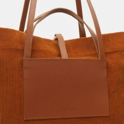 Sac cabas en Velours côtelé Dessin marron-Craie New