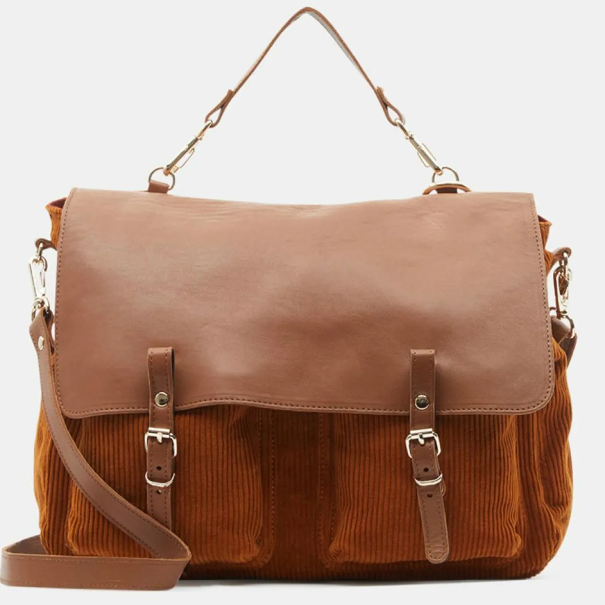 Femme Craie Sacs^Sac cartable réversible en Velours côtelé Maxi Maths marron 24x35x9 cm