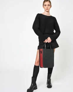 Sac en Cuir & Toile enduite Dune rouge/noir - 35x28x8 cm-Maison Faret Online
