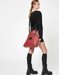 Femme Maison Faret Sacs^Sac en Toile enduite & Cuir Faret rouge/noir - 38x36x8.5 cm