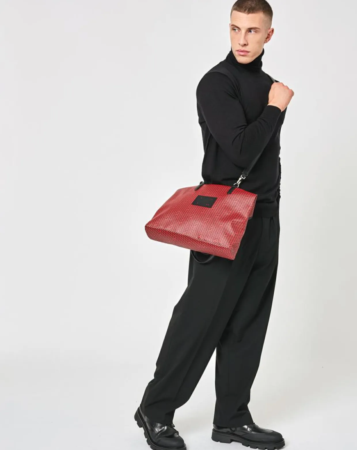 Femme Maison Faret Sacs^Sac en Toile enduite & Cuir Faret rouge/noir - 38x36x8.5 cm