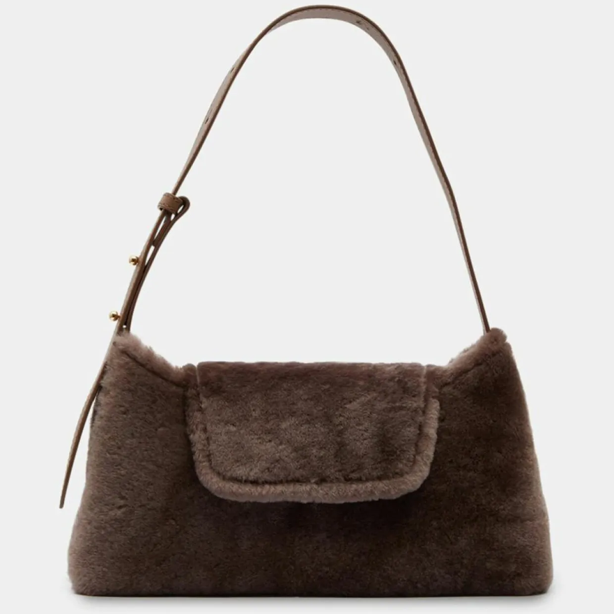 Femme Elleme Sacs^Sac enveloppe en Cuir & Peau Shearli marron foncé 16x28x6 cm