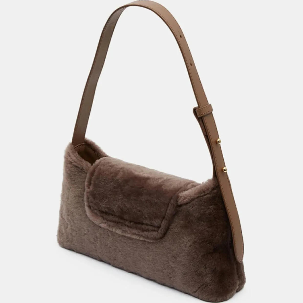 Femme Elleme Sacs^Sac enveloppe en Cuir & Peau Shearli marron foncé 16x28x6 cm