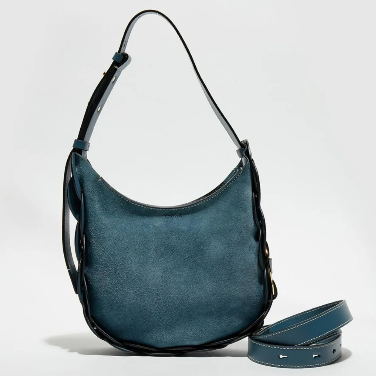 Femme Chloé Sacs^Sac porté épaule en Velours de Cuir Darryl bleu - 25x20x9 cm