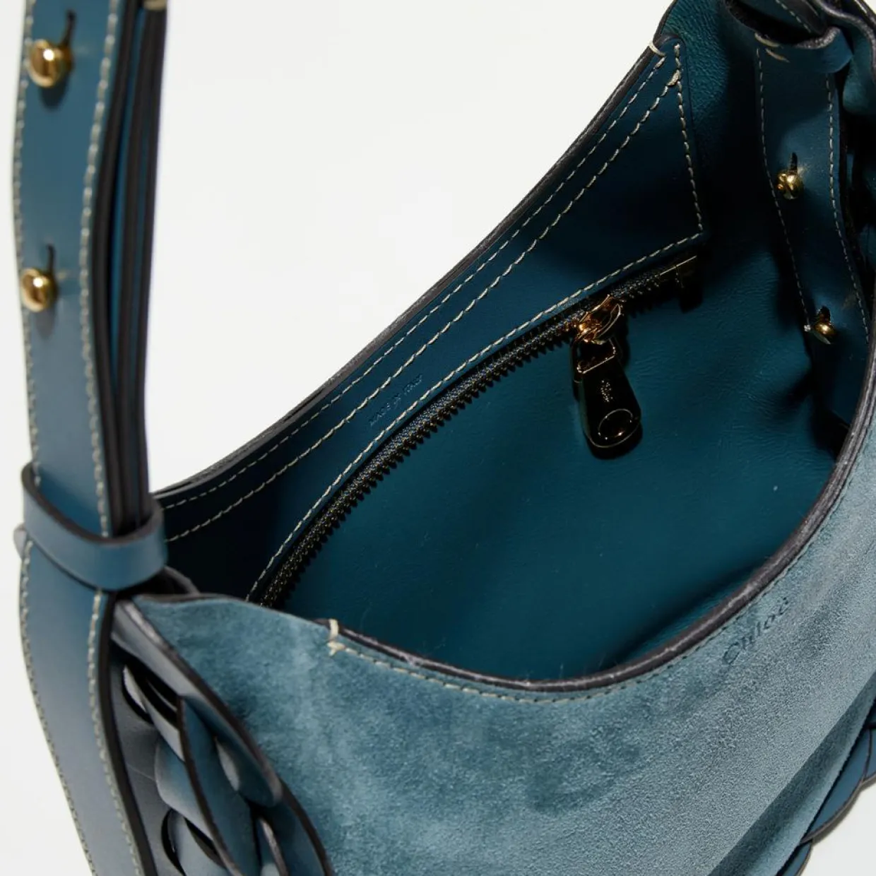 Femme Chloé Sacs^Sac porté épaule en Velours de Cuir Darryl bleu - 25x20x9 cm