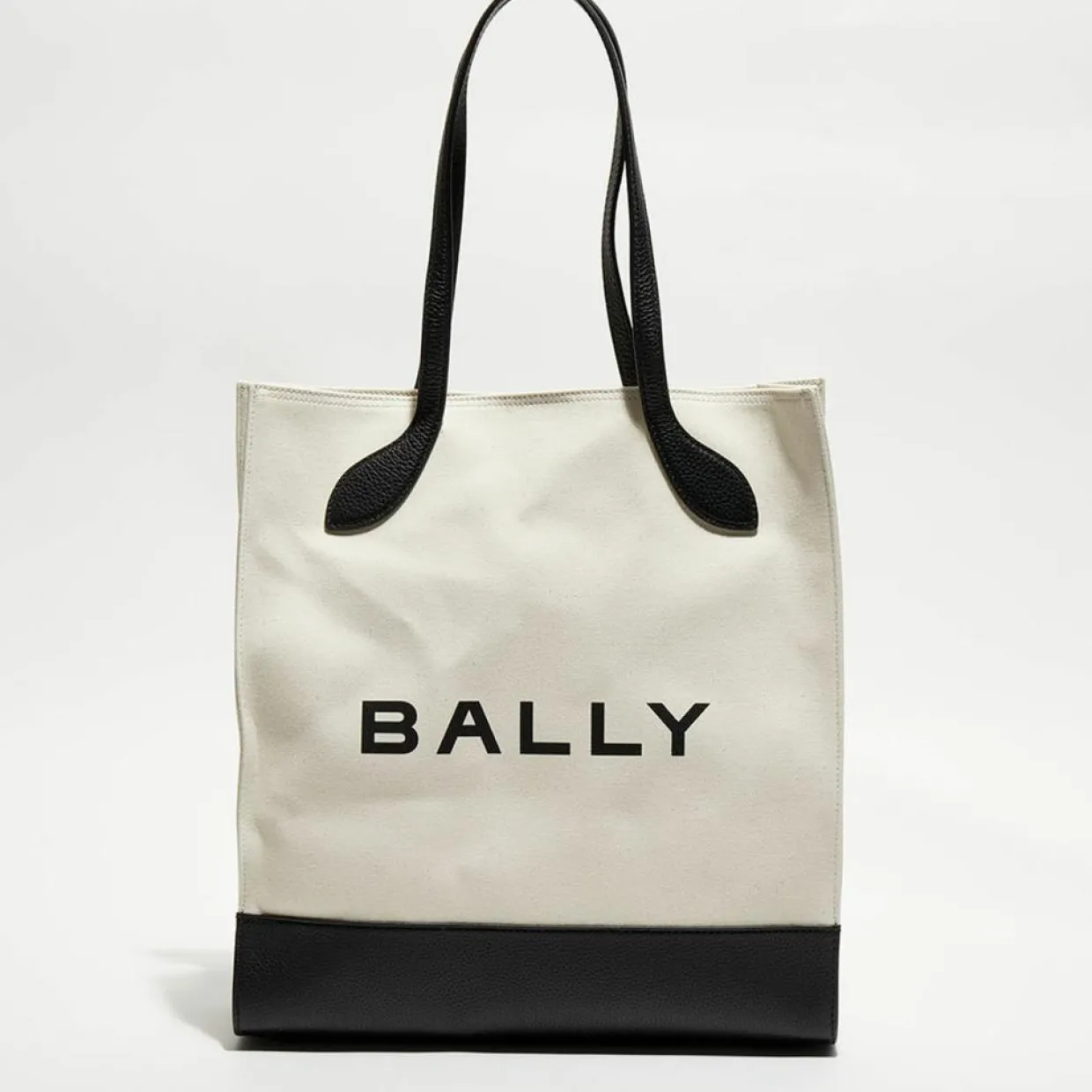 Sac shopping avec logo en Coton & Cuir naturel/noir - 35x40x12 cm-Bally Best