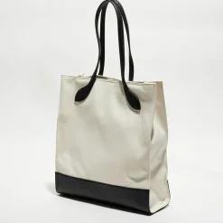Sac shopping avec logo en Coton & Cuir naturel/noir - 35x40x12 cm-Bally Best