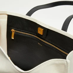 Sac shopping avec logo en Coton & Cuir naturel/noir - 35x40x12 cm-Bally Best