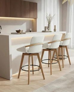 Saly - Chaise de bar en tissu bouclette et pieds en bois-Uniqka Discount