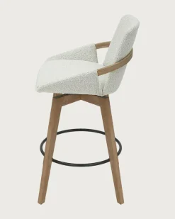 Saly - Chaise de bar en tissu bouclette et pieds en bois-Uniqka Discount
