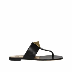 Sandales à lanières en cuir noires-Valentino Garavani Discount