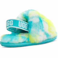 Sandales chaussons en Peau de Mouton Fluff Slide Marble bleu/jaune-Ugg Clearance