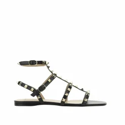 Femme Valentino Garavani Sandales Plates^Sandales en cuir Rockstud noires