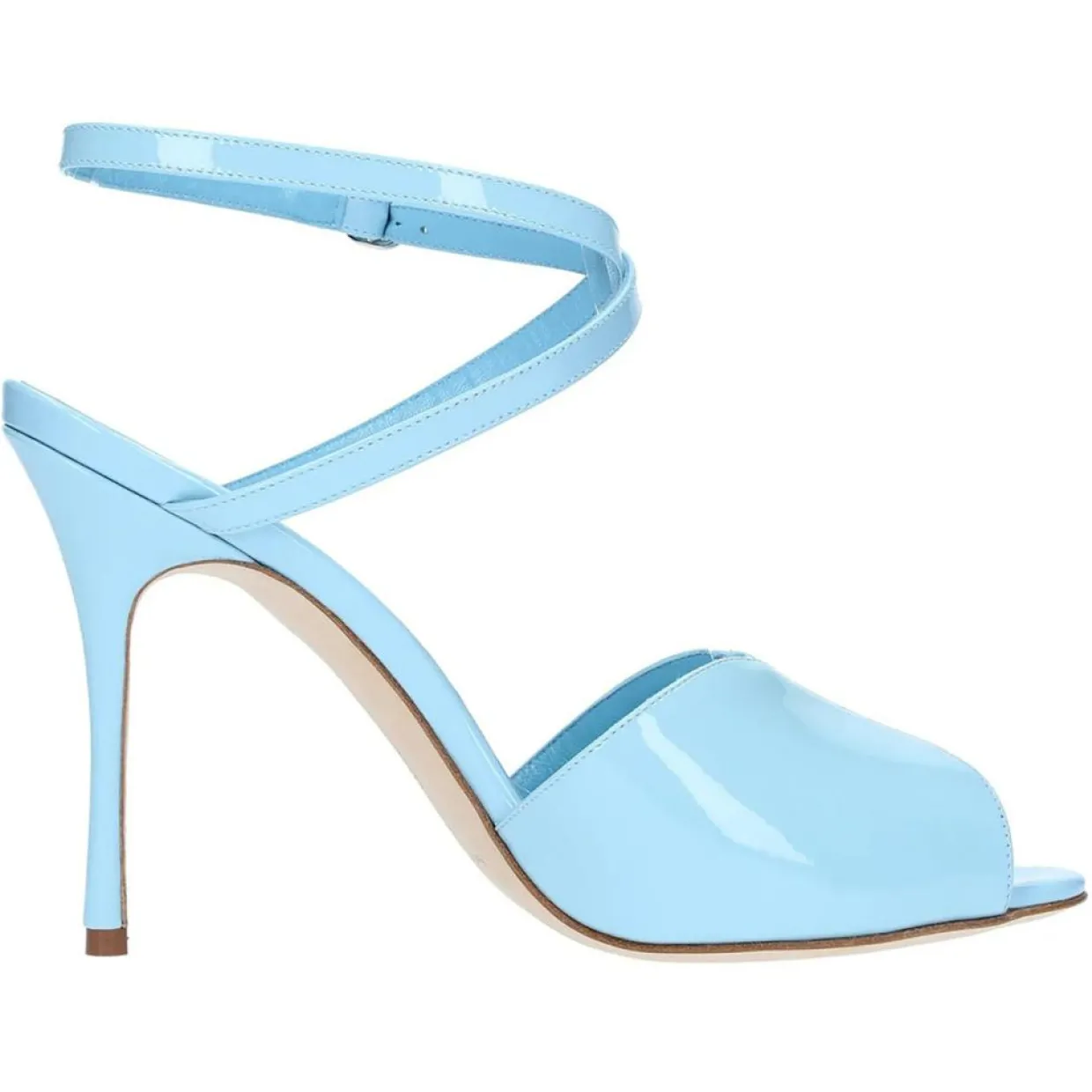 Femme Manolo Blahnik Sandales À Talons^Sandales en Cuir verni Hourani bleu clair - Talon 10.5 cm