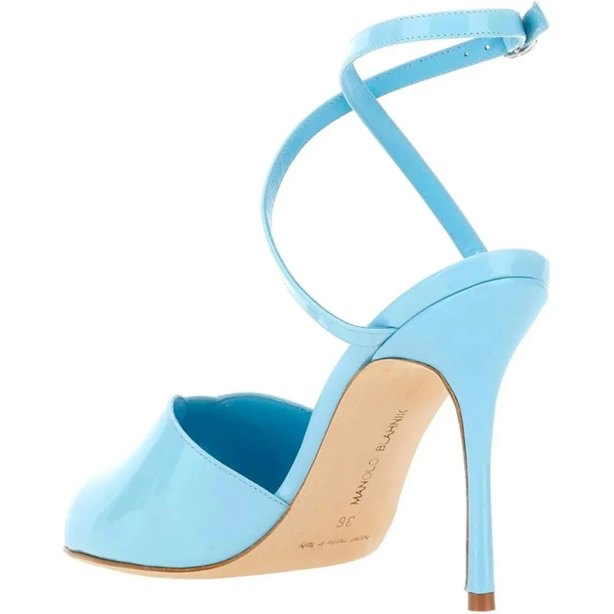 Femme Manolo Blahnik Sandales À Talons^Sandales en Cuir verni Hourani bleu clair - Talon 10.5 cm