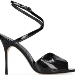 Femme Manolo Blahnik Sandales À Talons^Sandales en Cuir verni Hourani noires - Talon 10.5 cm
