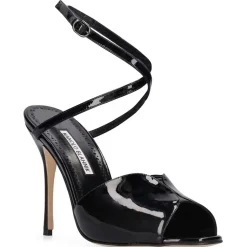 Femme Manolo Blahnik Sandales À Talons^Sandales en Cuir verni Hourani noires - Talon 10.5 cm