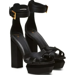 Sandales en Soie Ava noires - Talon 14 cm-Balmain Outlet