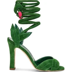 Femme Manolo Blahnik Sandales À Talons^Sandales en Velours de Cuir Ossie vertes - Talon 10.5 cm