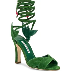 Femme Manolo Blahnik Sandales À Talons^Sandales en Velours de Cuir Ossie vertes - Talon 10.5 cm