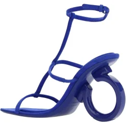 Sandales en Velours de Cuir Elina bleues - Talon 10.5 cm-Salvatore Ferragamo