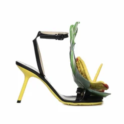 Femme Loewe Sandales Plates^Sandales Petal Monstera en cuir noires