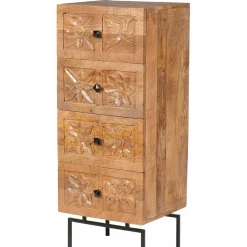 Bois & Chiffons Meubles De Rangement^Semainier 4 tiroirs manguier sculture naturel - 45x40x115 cm