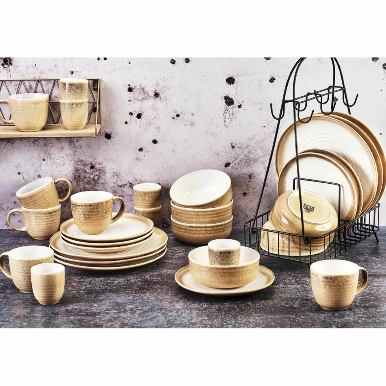Bjorn Assiettes^Service Complet Cosmos beige/blanc nacré - 30 pièces