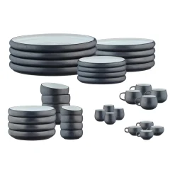 Service Complet en Grès Gourmet blanc granité/noir onyx - 36 pièces-Bjorn Outlet
