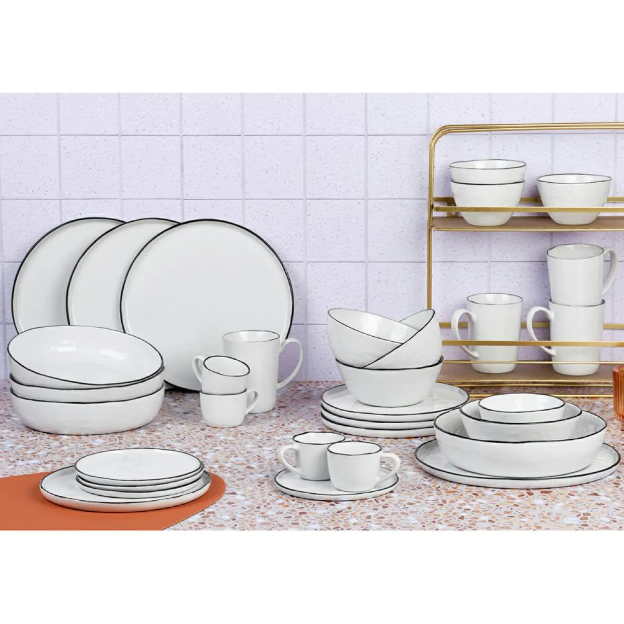 Service Complet en Grès Pure blanc/beige - 32 pièces-Bjorn Sale