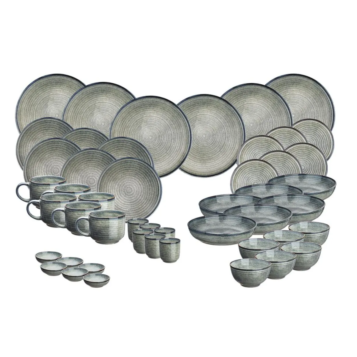 Service Complet en Grès Zen gris/bleu - 48 pièces-Bjorn Discount