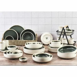 Service Complet Oxygen gris/vert bouteille/beige - 42 pièces-Bjorn Outlet